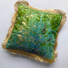 Small Fringed Green and Gold Cushion - J D'Cruz